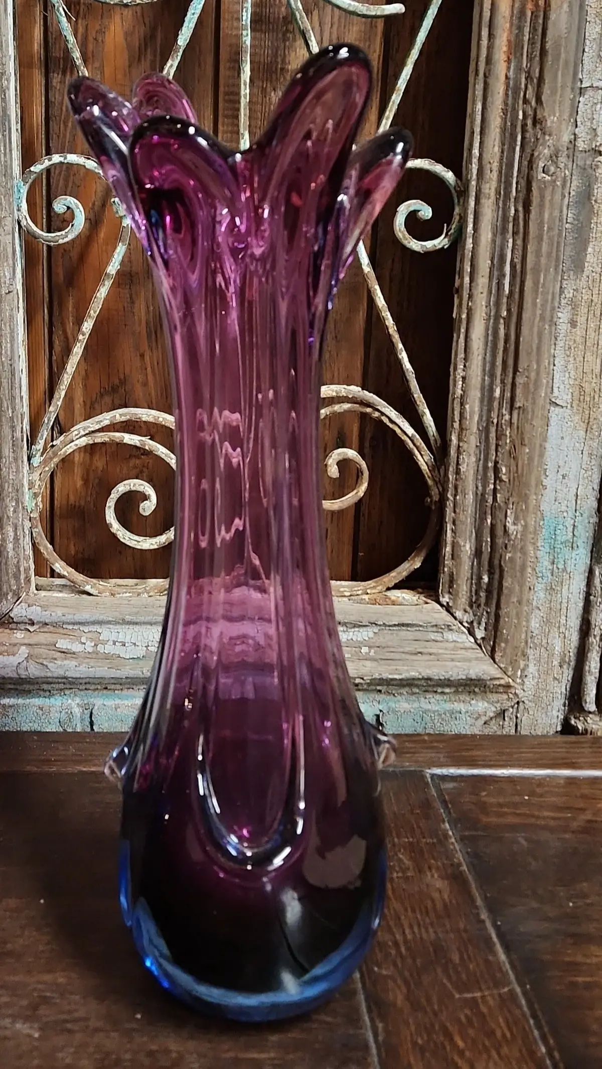 Large Purple And Blue Art Glass Murano Vase 1