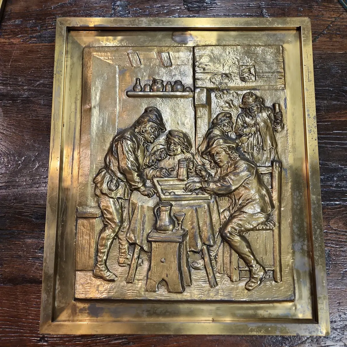 Brass Relief Of Pub Scene 1
