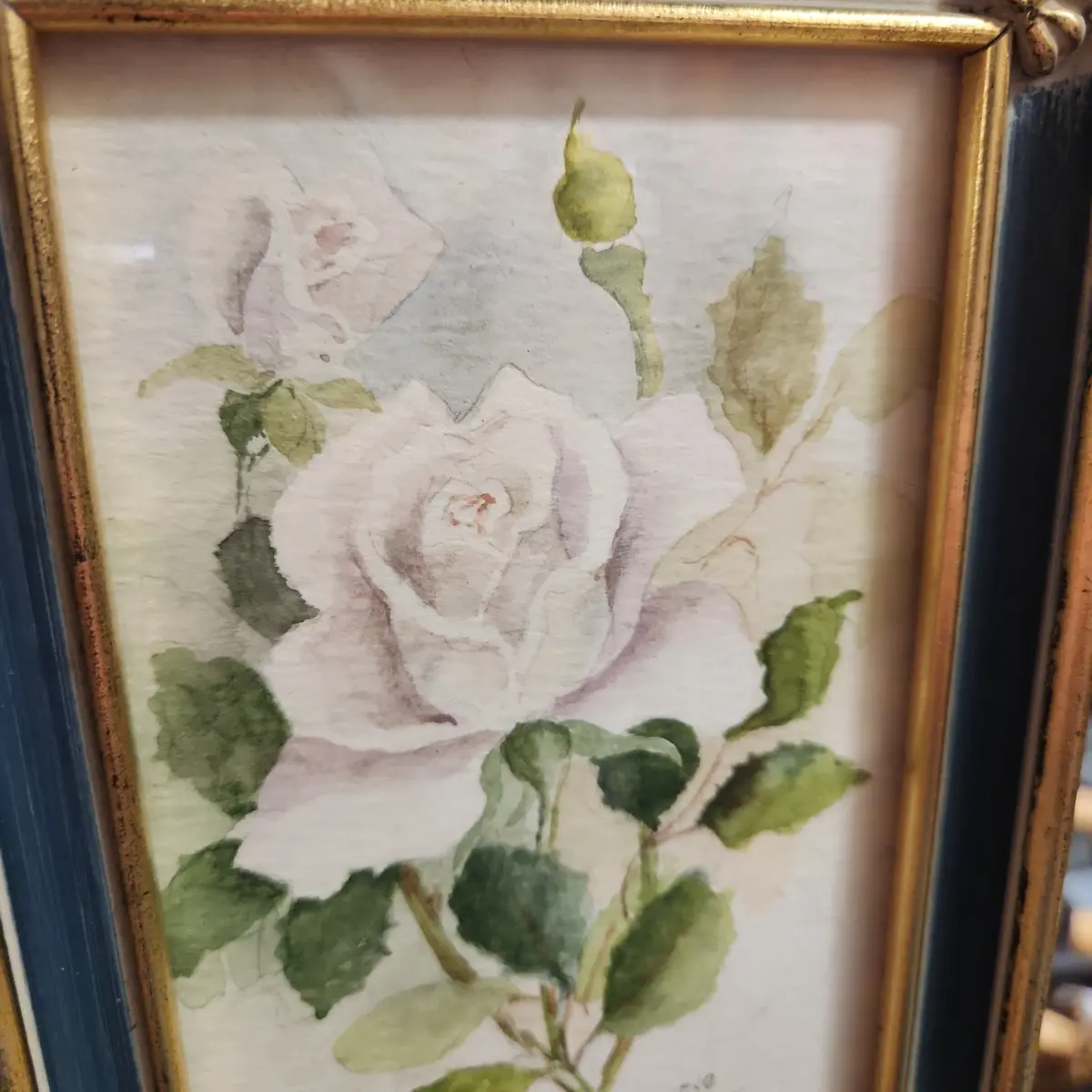 Vintage Roses Tiny Watercolor In Frame 1