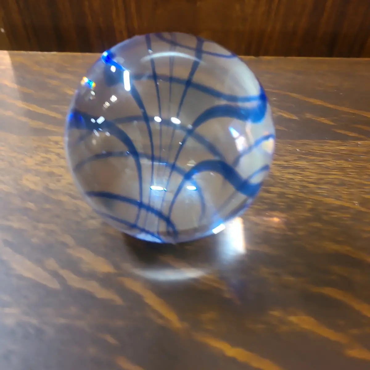 Glass With Blue Stripe Paper Weight 1