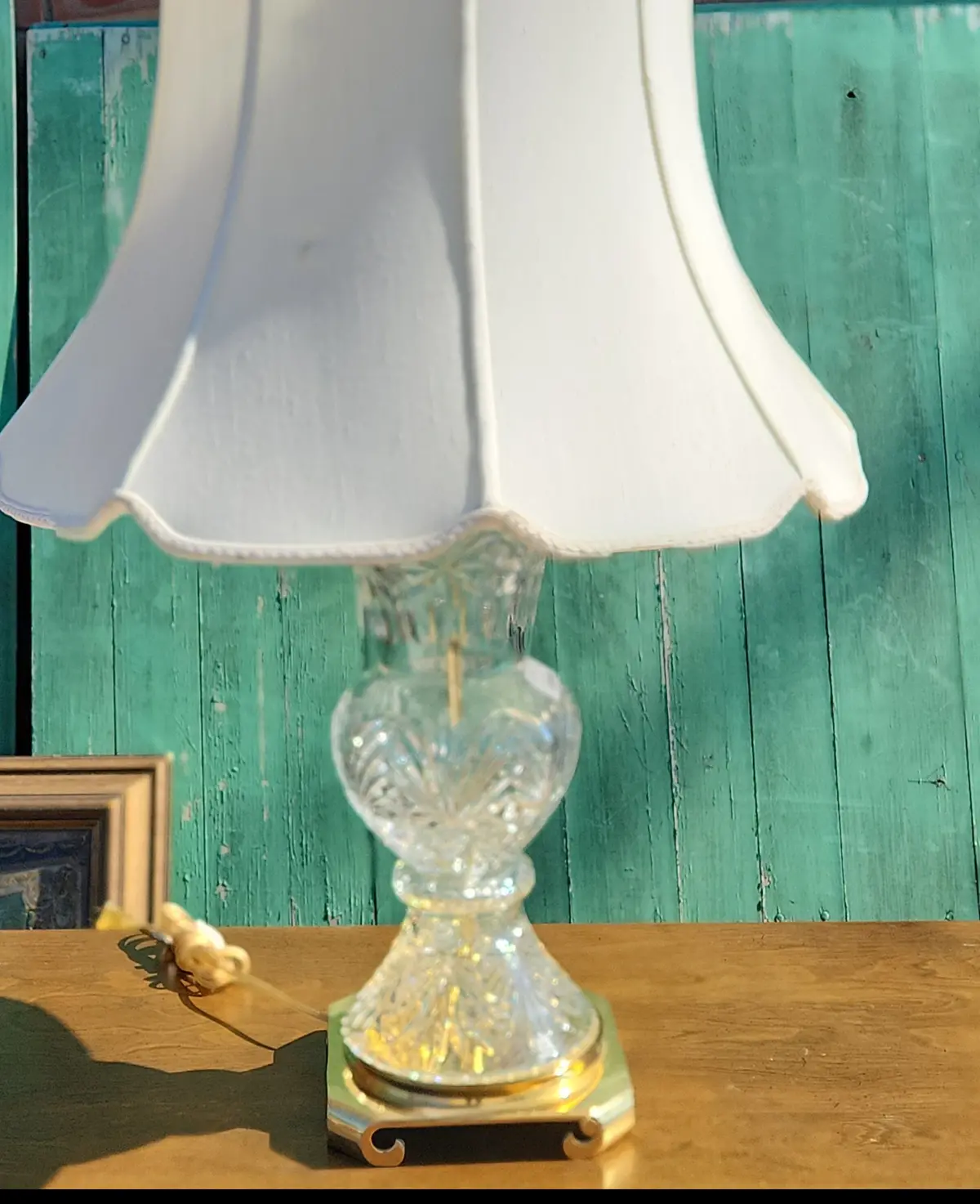 Brass And Glass Lamp With Shade 1