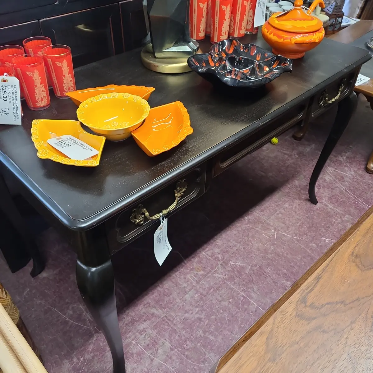 Black Lacquer Cabriole Leg Desk 1