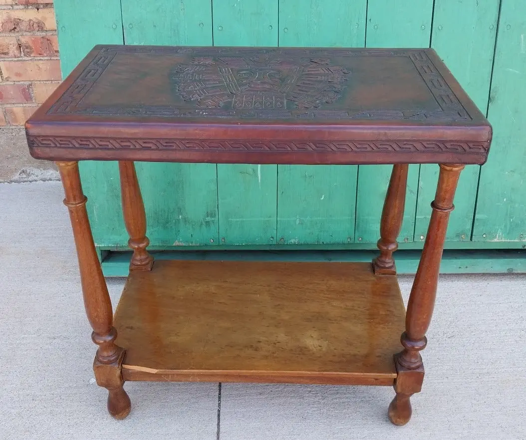 Rectangular Side Table With Embossed Leather Top 1
