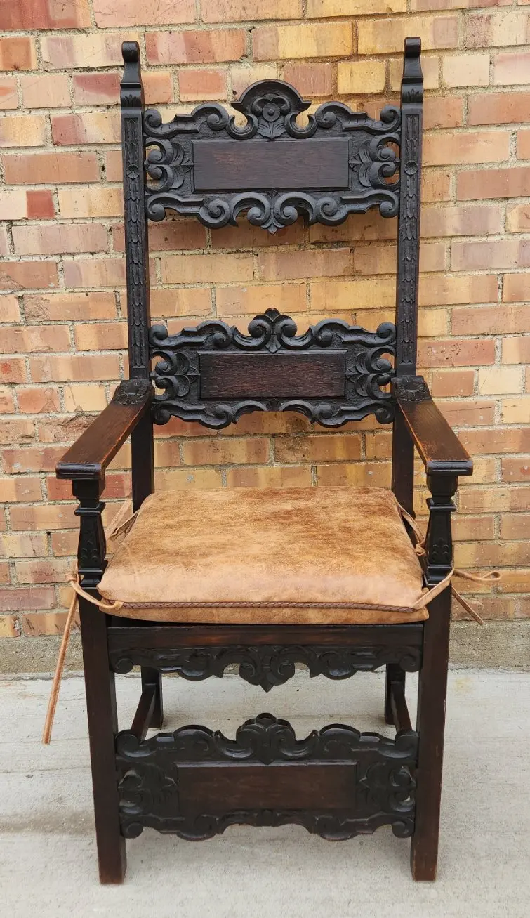 Carved Back Back English Oak Chair 1