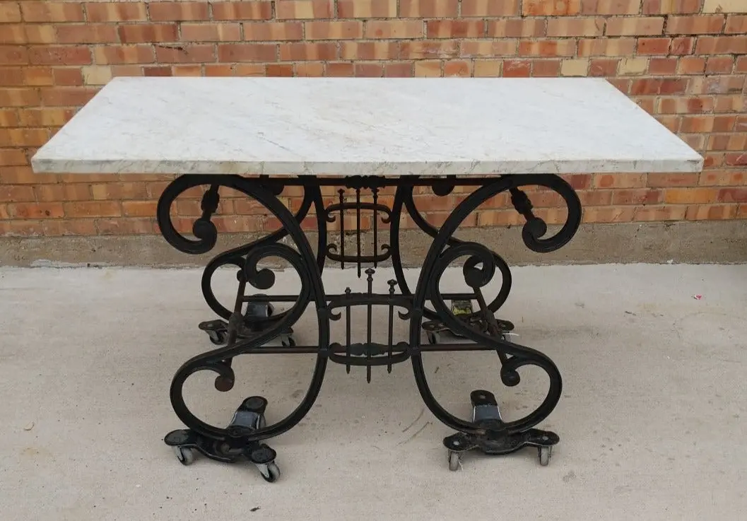 French Marble Top Iron Base Pastry Table 1