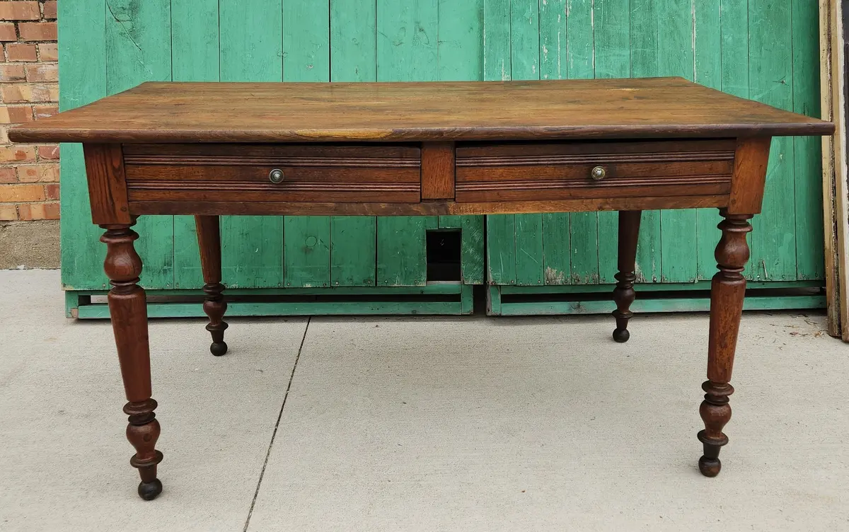 Cherry And Ash 19Th Century 2 Drawer Library Table With 2 Drawers 1