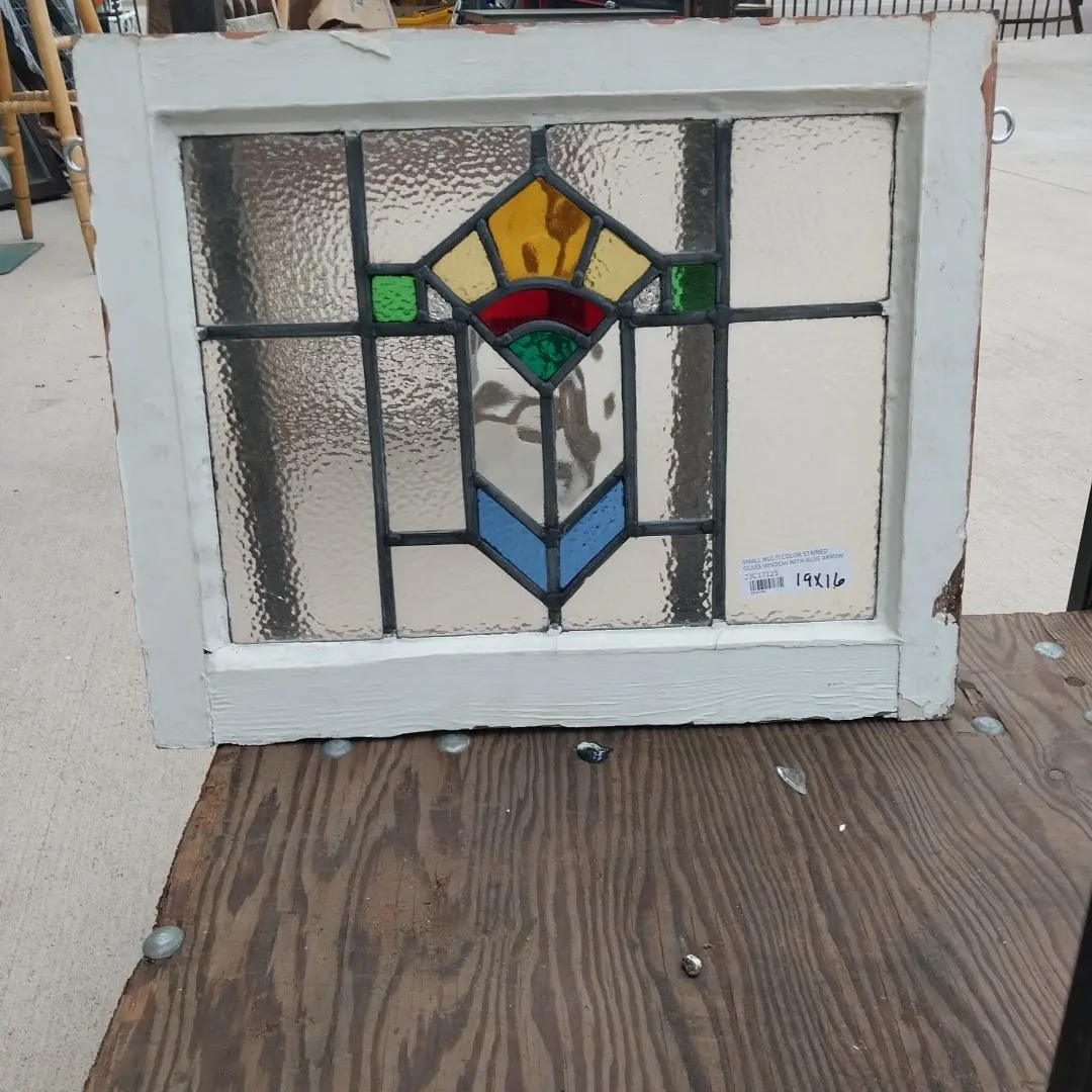 Small Multi Color Stained Glass Window With Blue Arrow 1