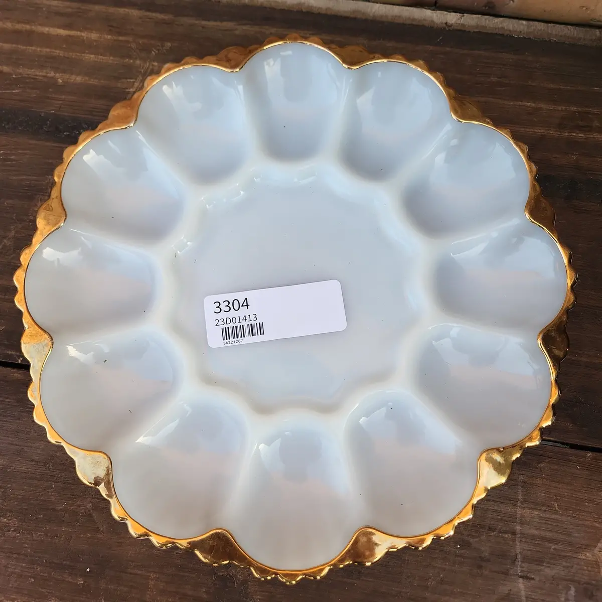 Milk Glass Egg Plate With Gold Rim 1