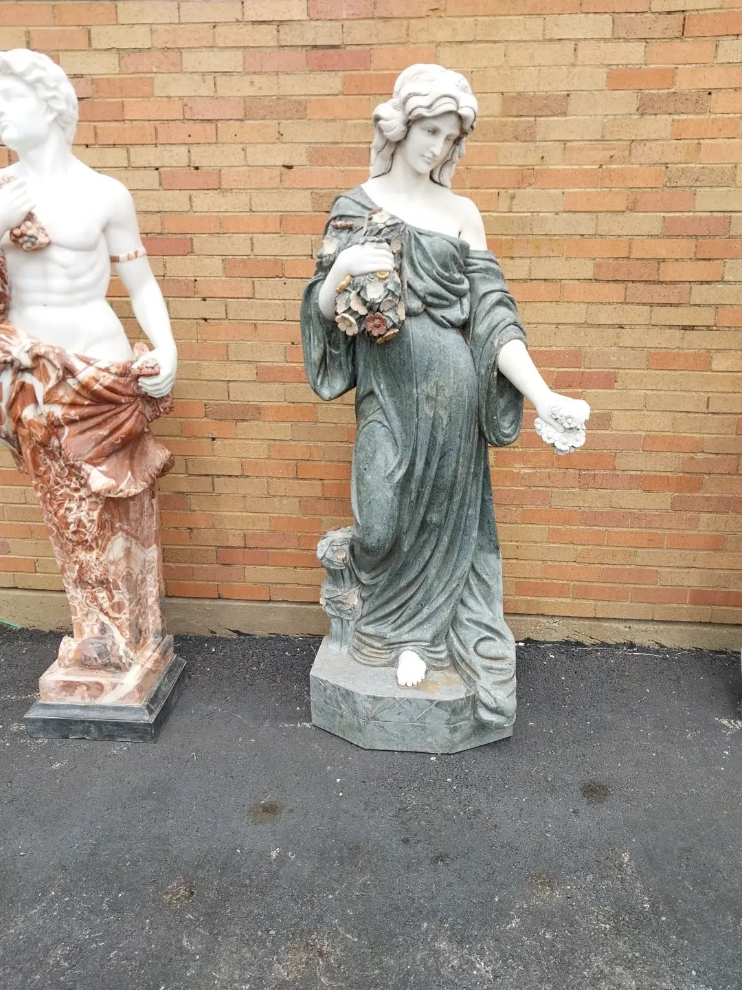 Marble Woman Statue With Green Dress As Found 1