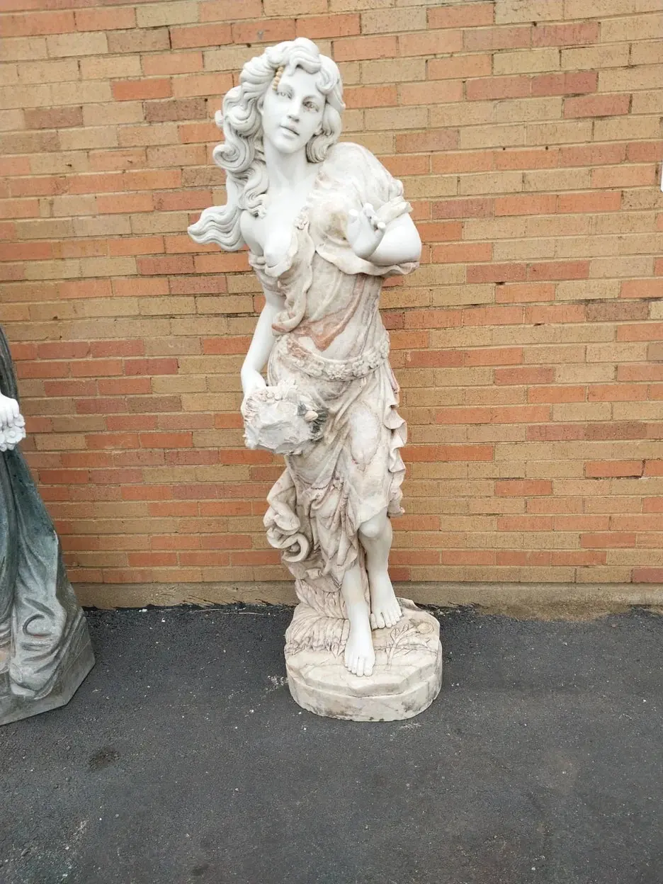 Marble Woman Statue With Orange Dress As Found 1