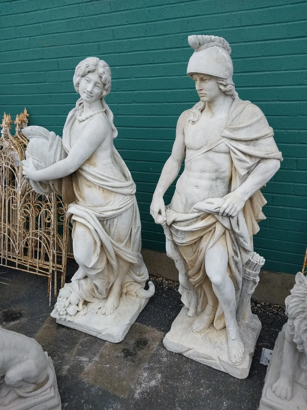 Pair Of Concrete Roman Soldier Statues-Man And Woman 1