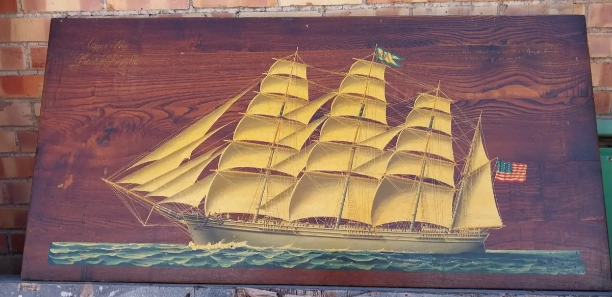 Early Oil Painting Of A Clipper Ship On Board 1
