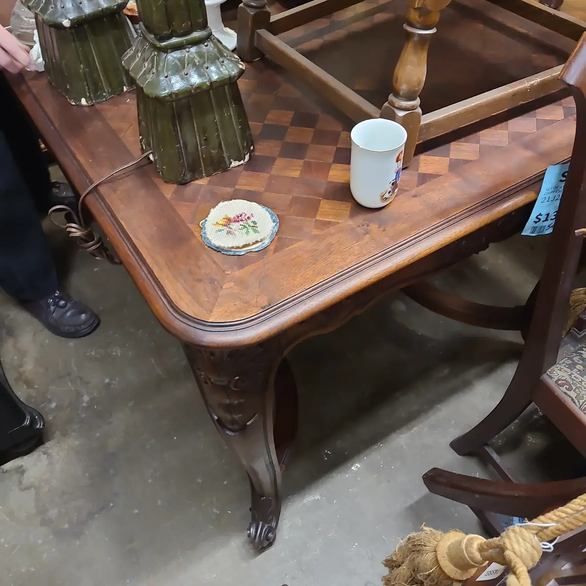 French Louis Xv Walnut Parquet Dining Table 1