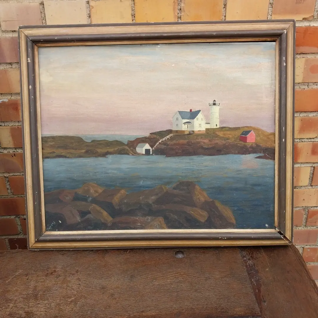 Primitive Oil Painting Of A Lighthouse 1