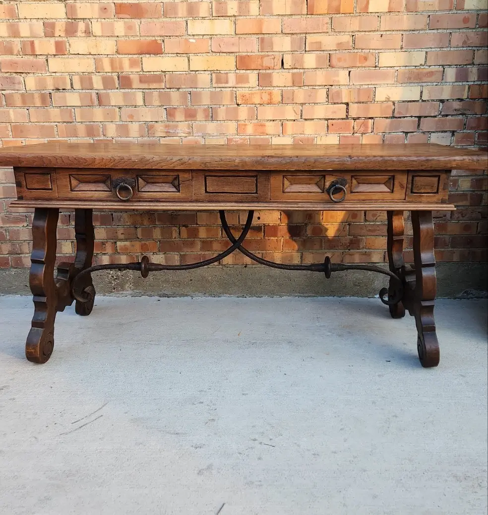 Spanish Baroque Rustic 2 Drawer Library Table 1