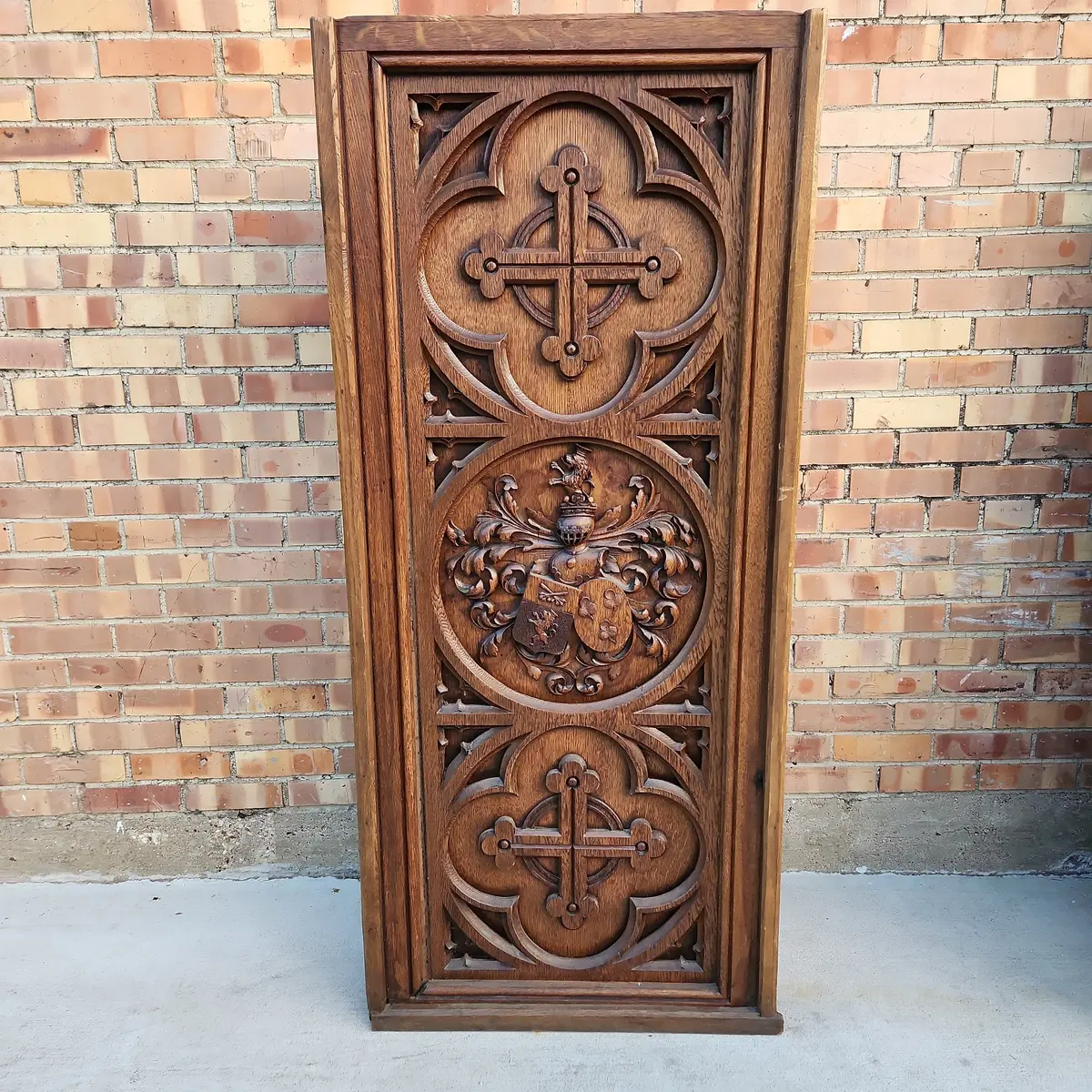 Tall Oak Carved Religious Altar Panel Made Into Podium 1