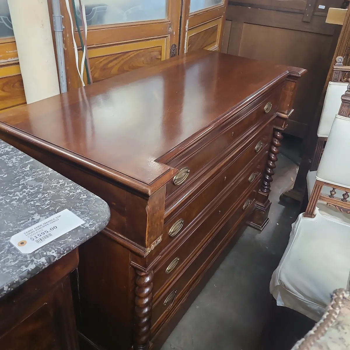 French Mahogany Chest With Barley Twist And Pull Out Desk Drawer 1