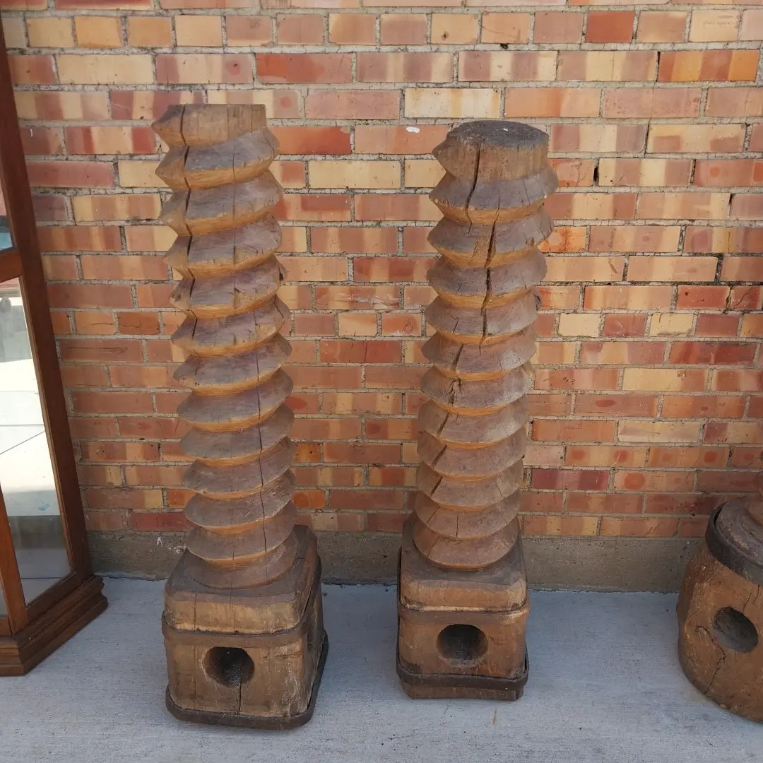 Pair Hand Hewn Spiral Grape Press Screw 1
