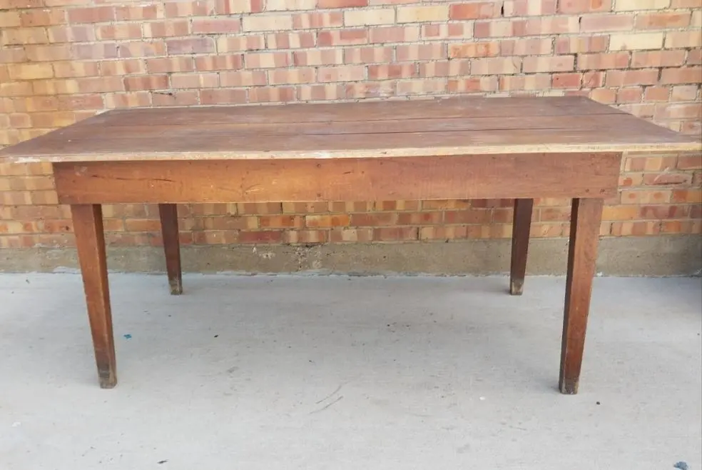 Rustic Walnut Plank Top Taper Legged Farm Table 1