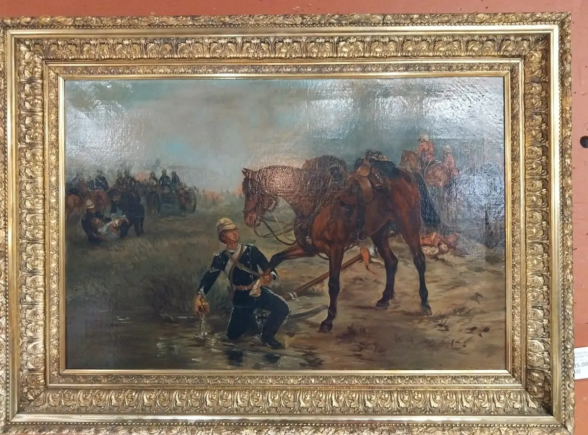19Th Century Oil Painting On Canvas Battle Scene 1