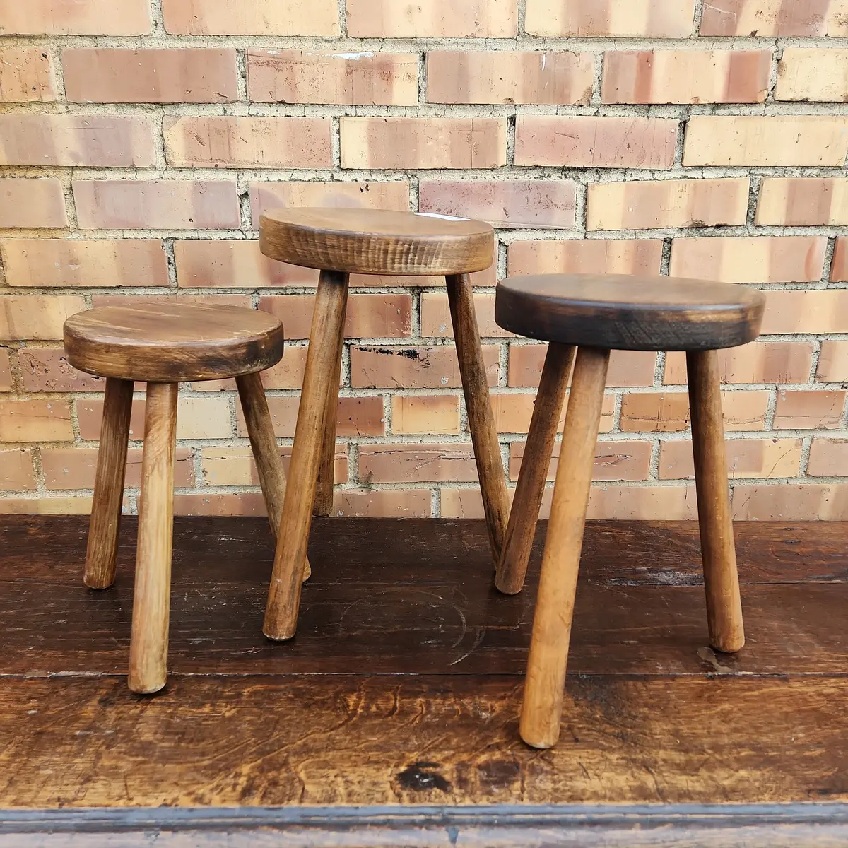 Rustic European Beechwood Milk Stools-Set Of 3 1