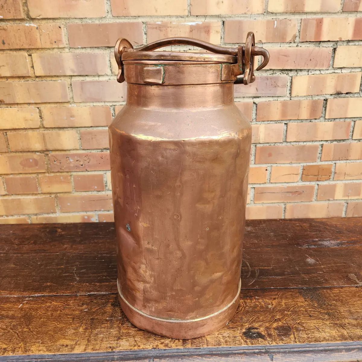 European Dull Copper Clad Milk Can As Found With Handle 1