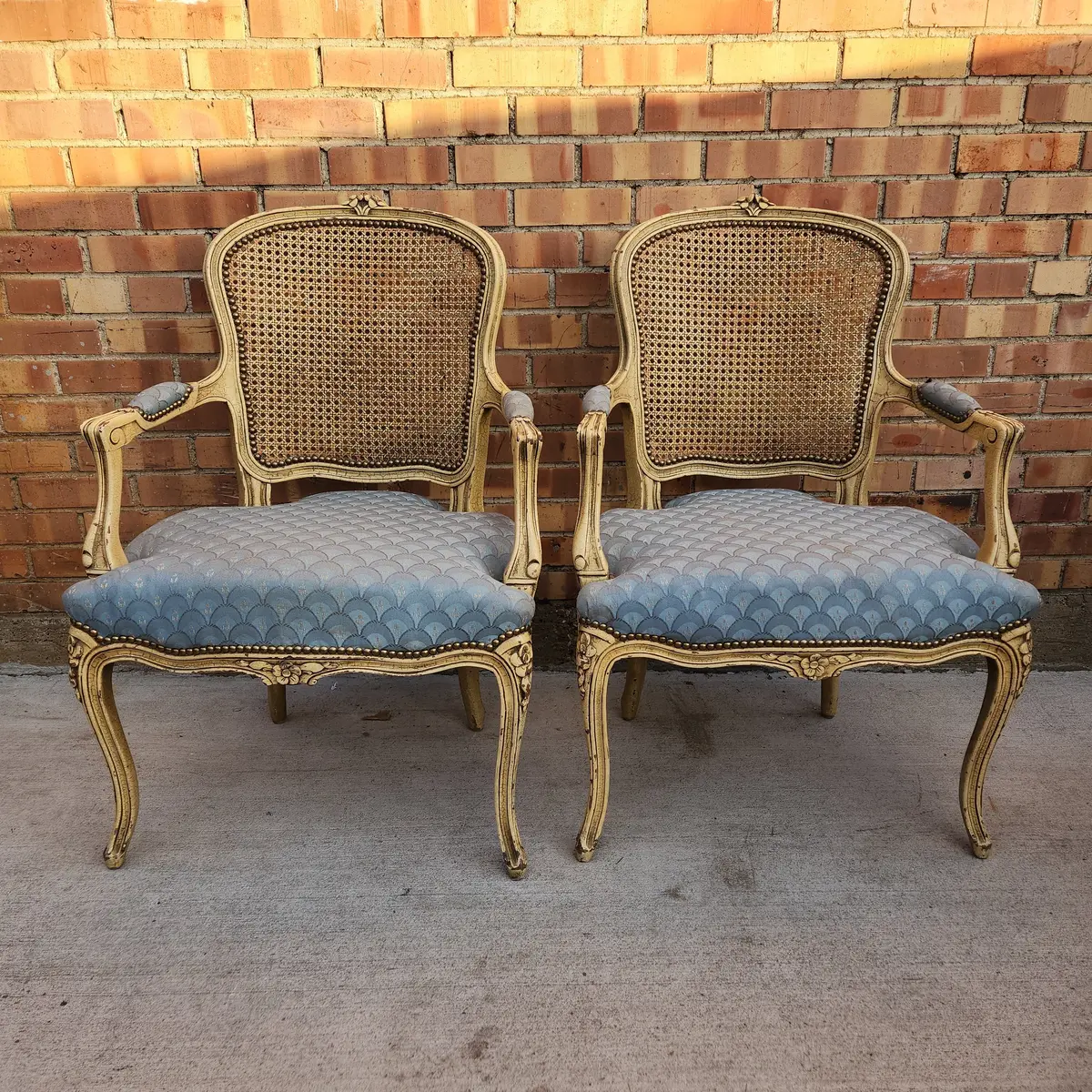 Pair Of Louis Xv Caned Back Painted Fauteuil Chairs 1