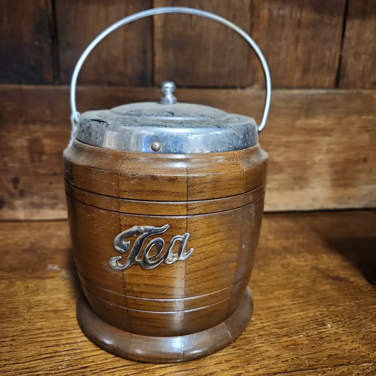 Wood And Chrome Biscuit Barrel 1
