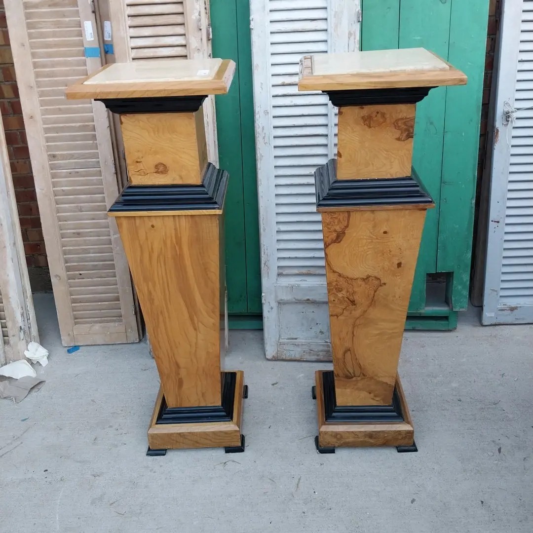 Pair Of Marble Top Ebonized And Burled Pedestals 1