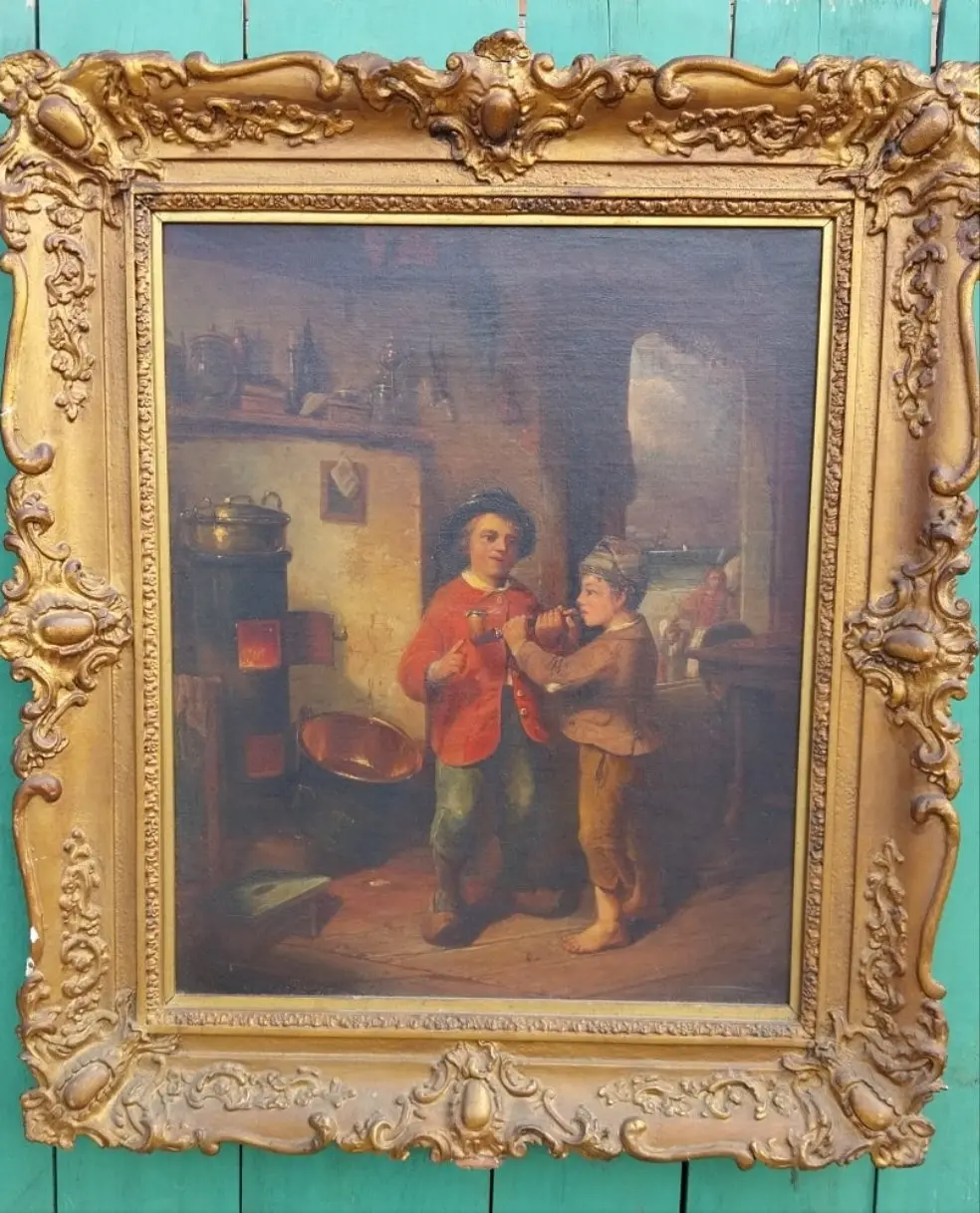 Two Brothers Stealing A Smoke Oil Painting 1
