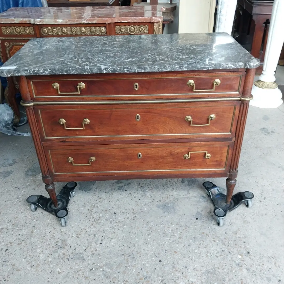19Th Century Louis Xvi St. Anne Black Marble Top Chest-As Found 1