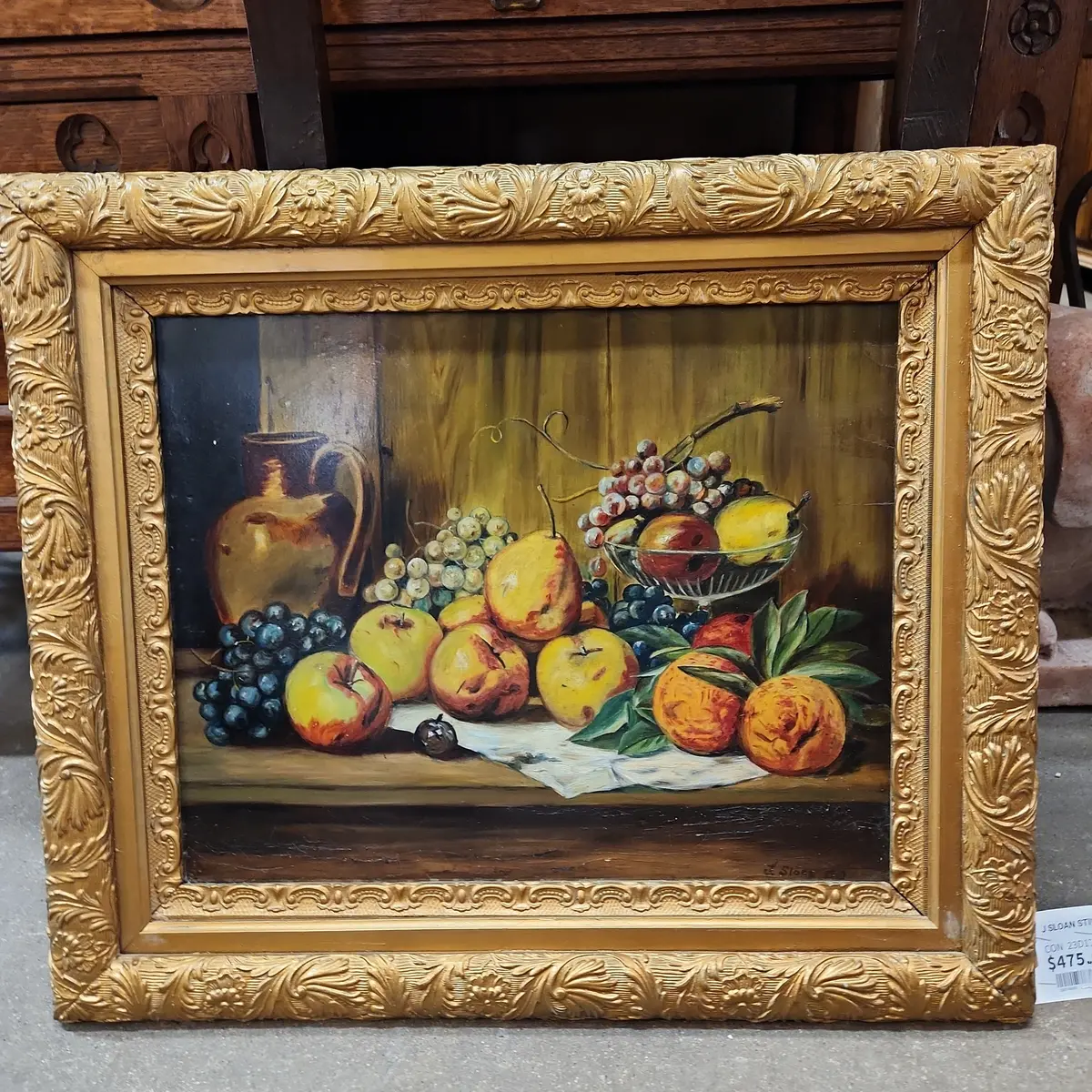 Framed Still Life Fruit Oil Painting By J Sloan  Circa 1910 1