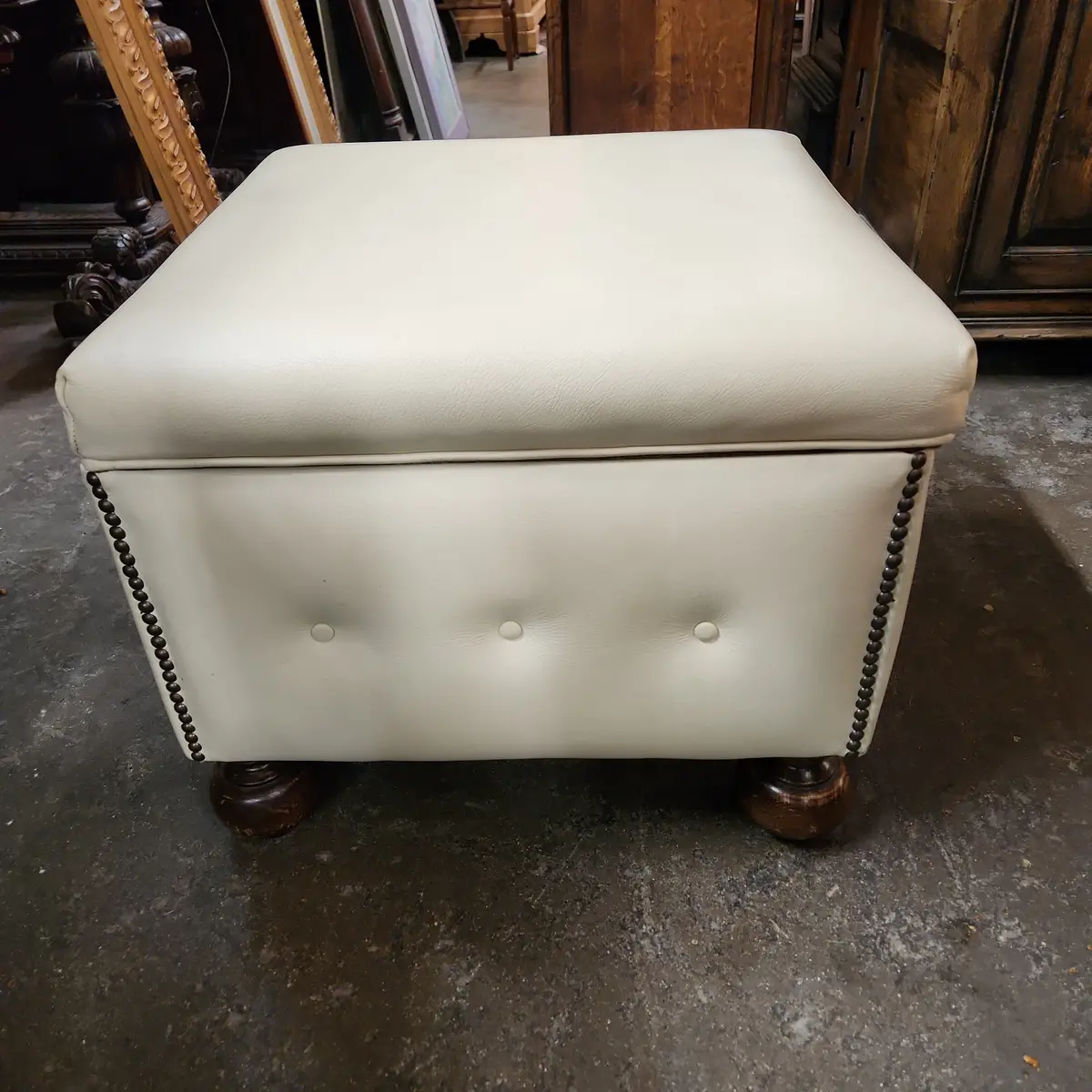 White Leather Square Ottoman 1