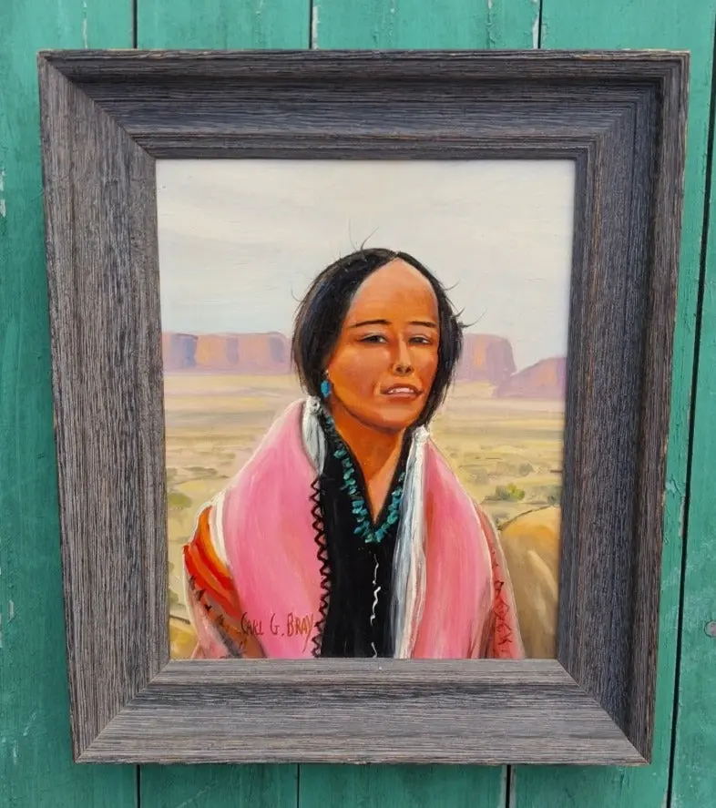 Small Framed Oil Painting Of An Indian Woman Signed Carl Bray 1