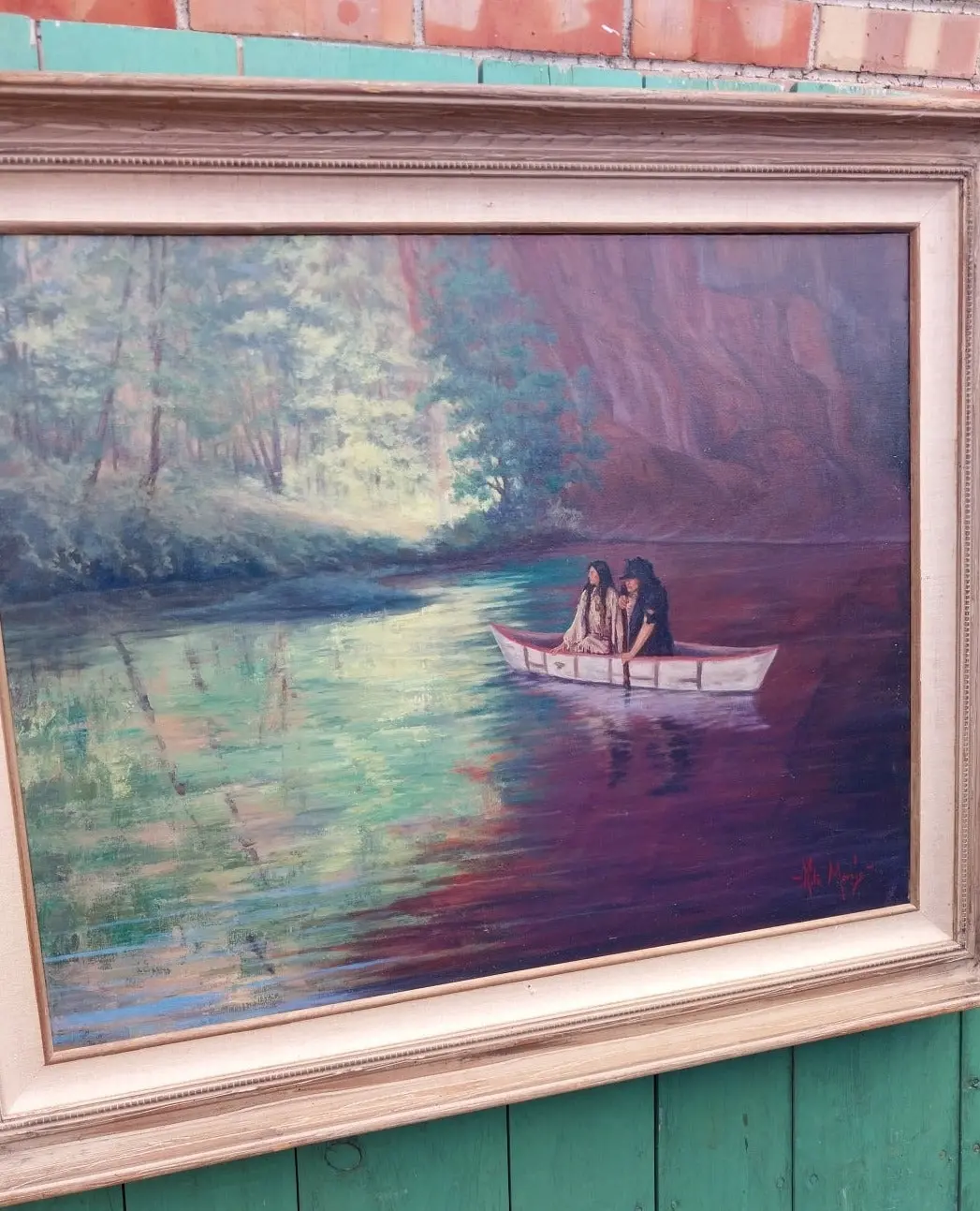 Oil Painting Of Indians In A Canoe By Rita Morris 1