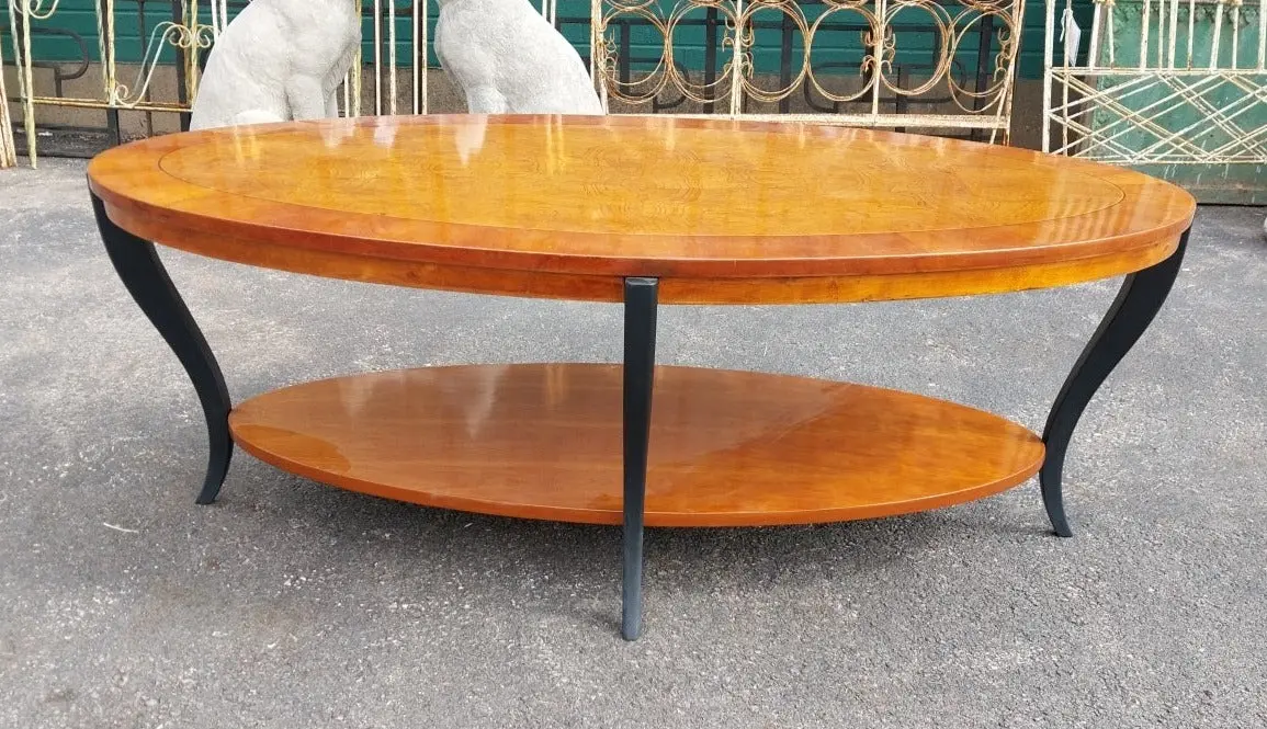 Oval Burled And Ebonized Coffee Table 1