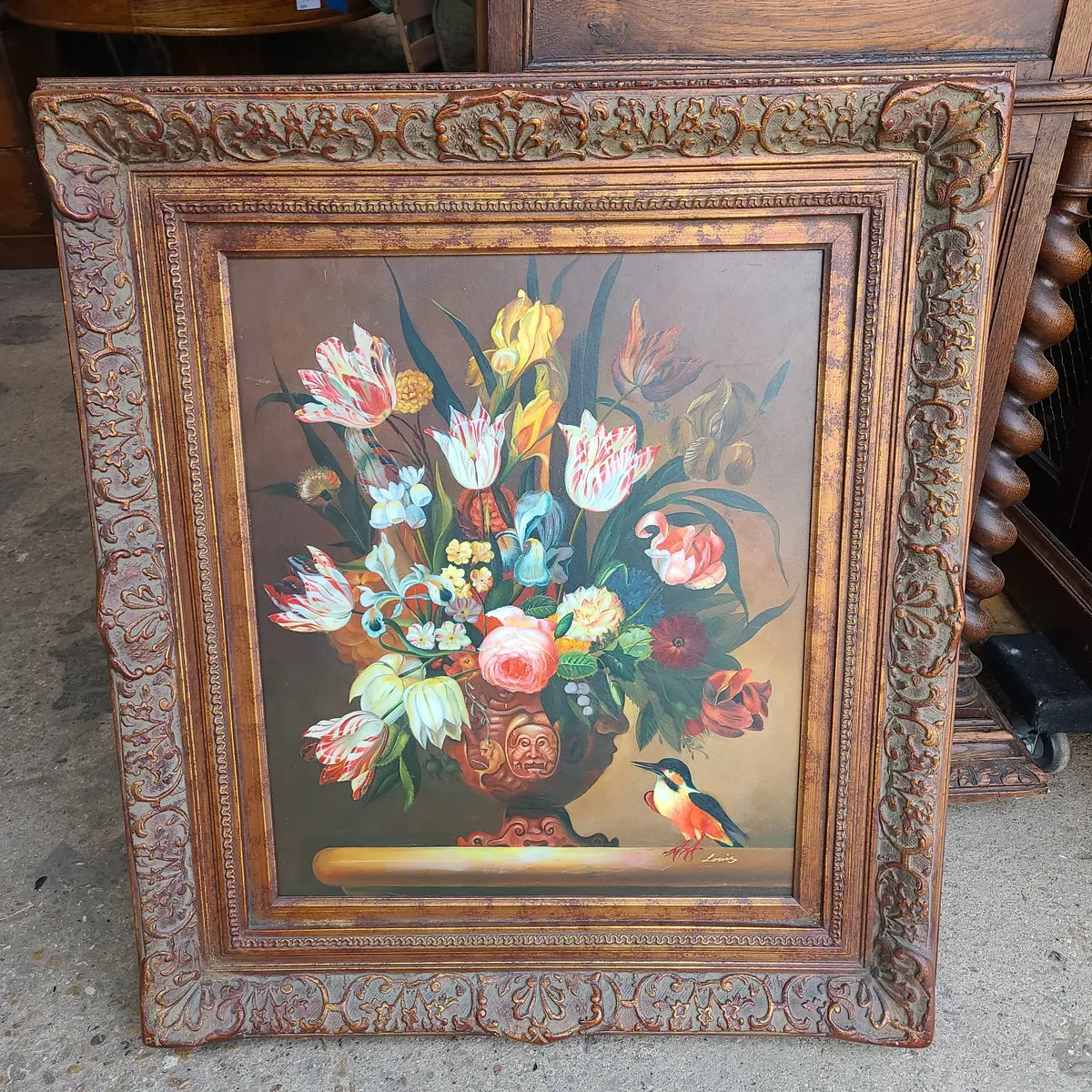 Not Old Floral Painting With Bird 3397 1