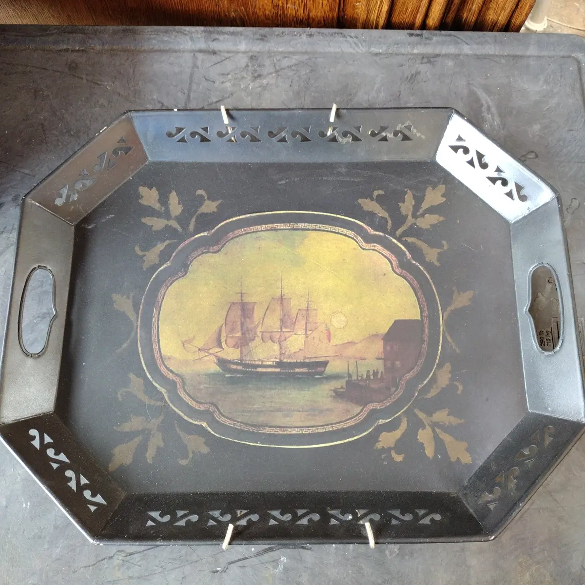 Newer Rectangular Metal Tole Tray With Ship 1