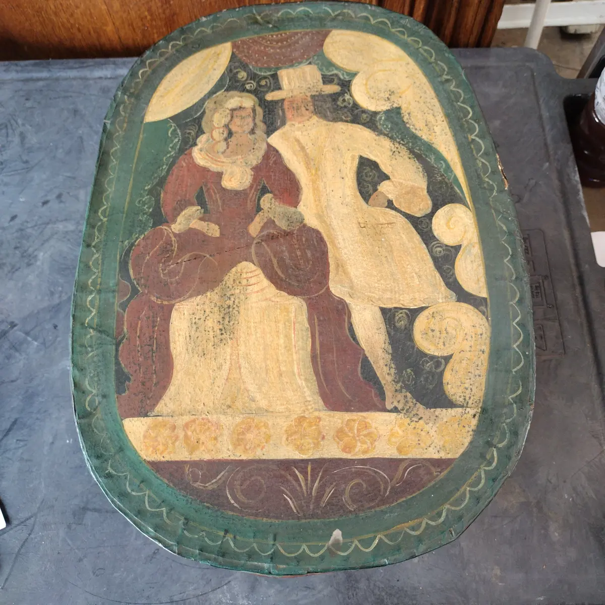 19Th Century German Hand Painted Floral Papier Mache Box 1