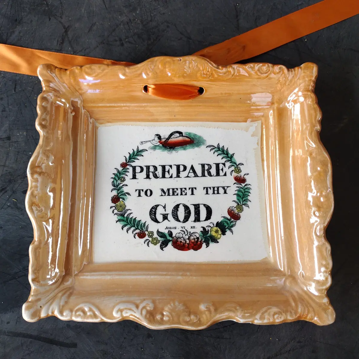 Antique English Sunderland Plaque "Prepare To Meet Thy God" 1