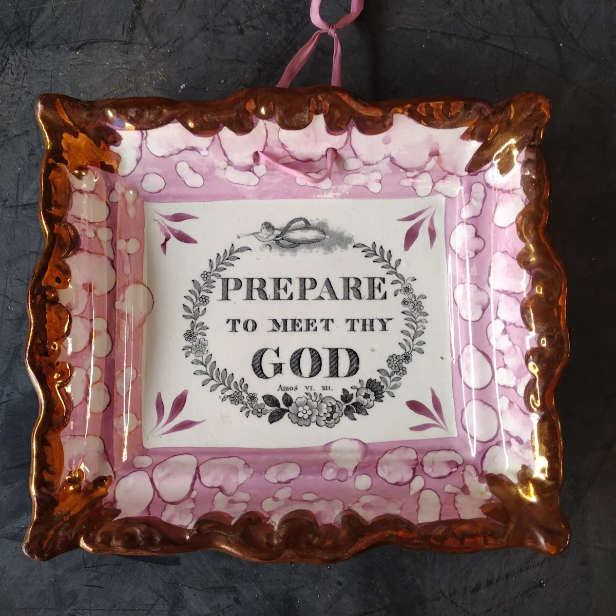 Antique English Sunderland Plaque "Prepare To Meet Thy God" 1