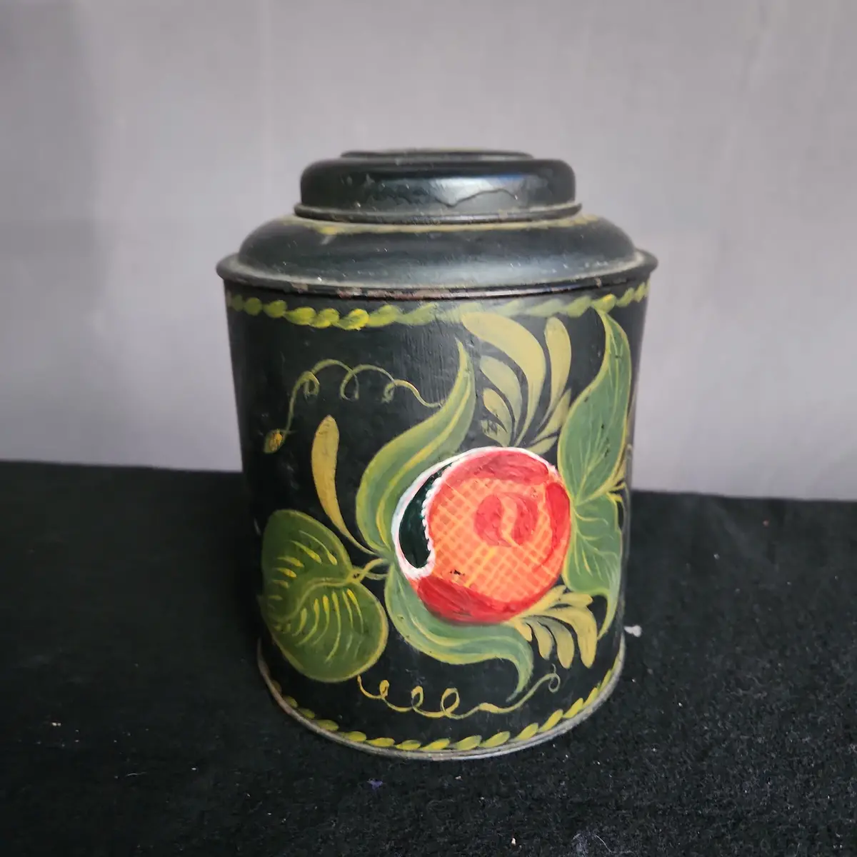 Black Tole Painted Tin Cannister 1