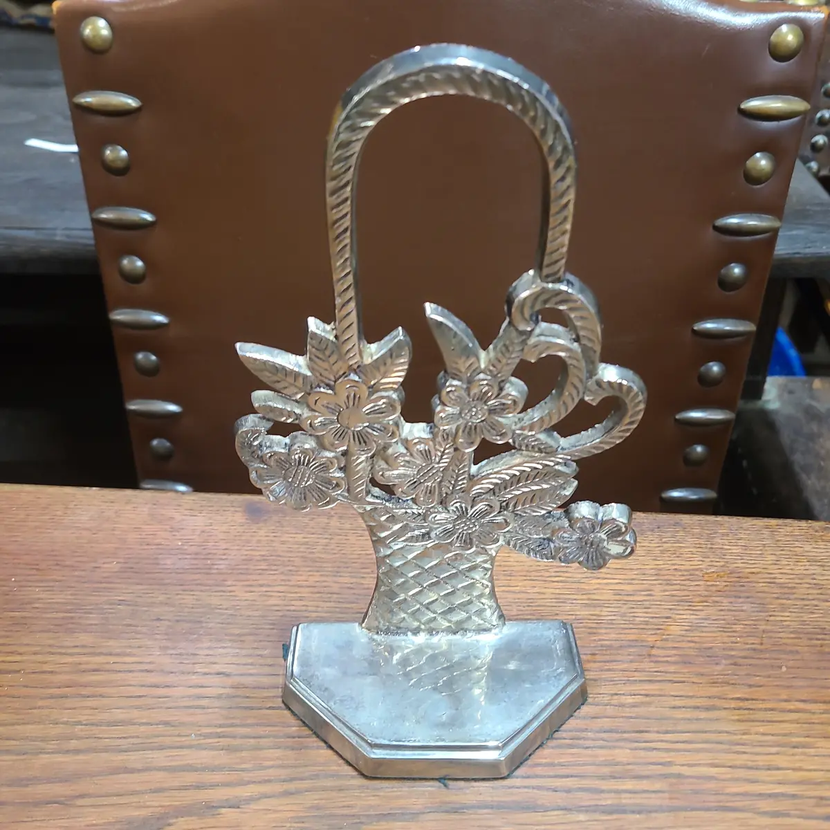Brass With Chrome Floral Door Stop 1