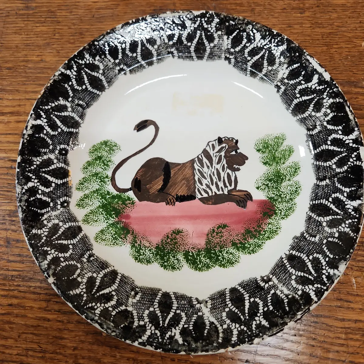 Hand Painted 19Th Century Lion Plate-As Is 1