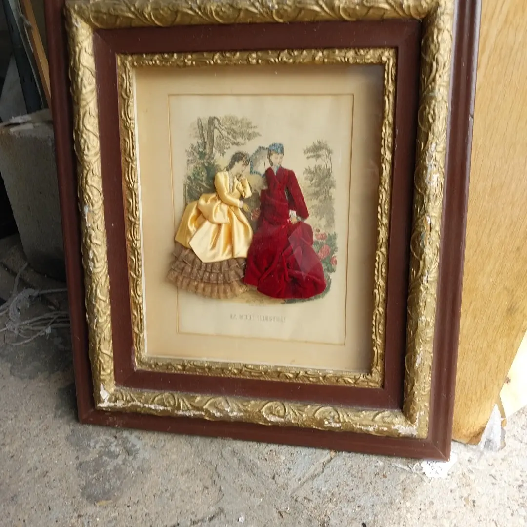 19Th Century Fashion Print In Gesso Frame 1