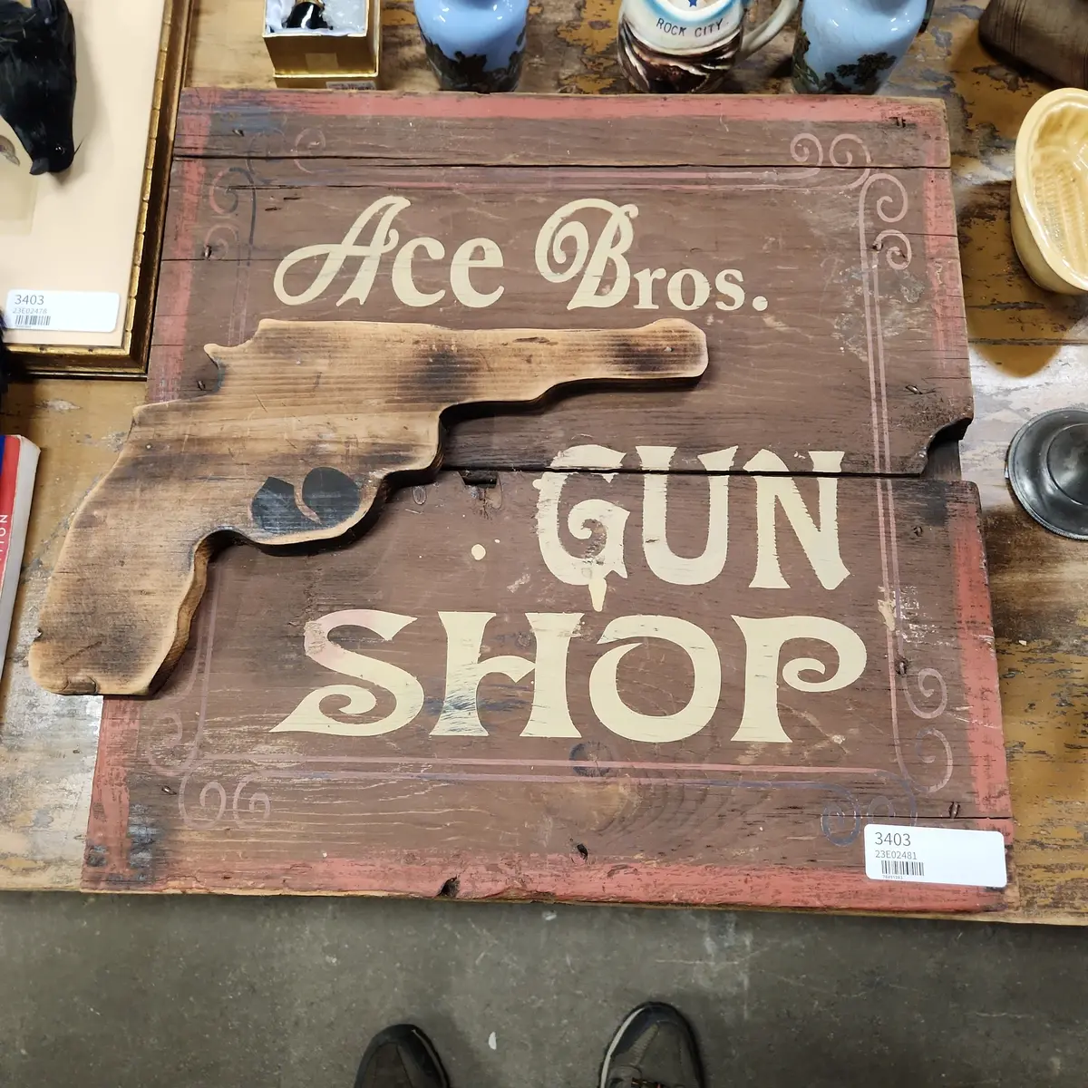 Hand Painted Ace Bros. Gun Shop Sign 1