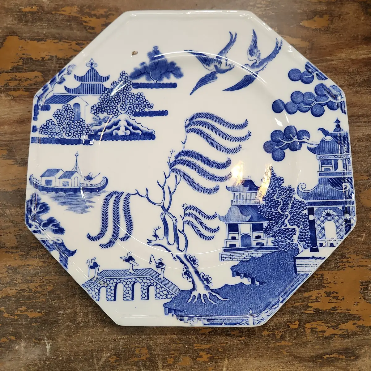 Octagonal English Blue Willow Plate 1