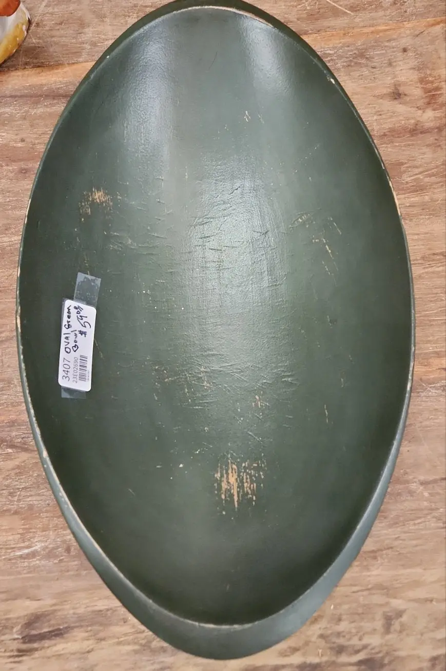 Large Green Oval Wood Bowl 1