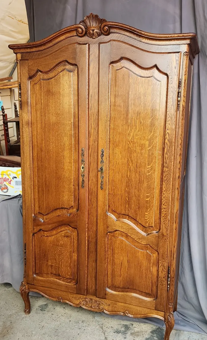 Shallow Light Oak Country French Armoire 1