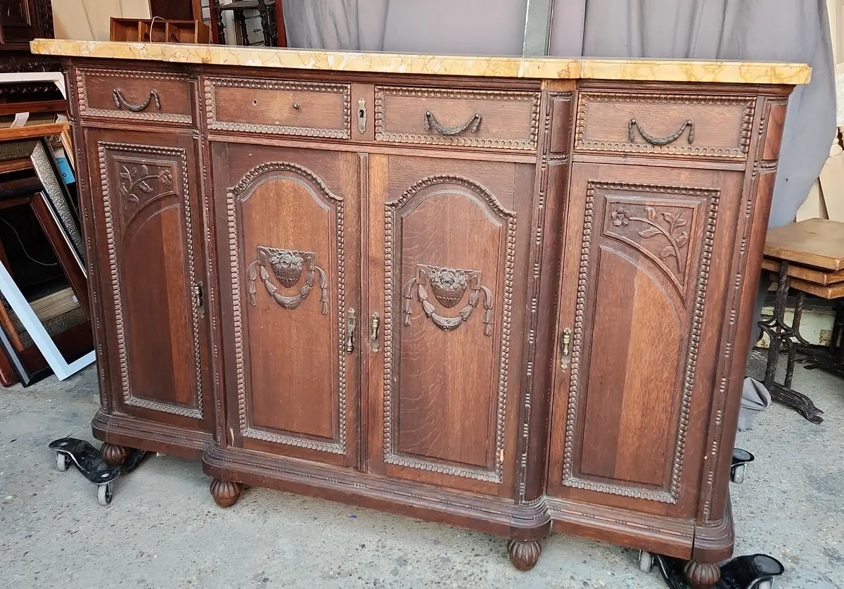 As Found Dark Oak Sideboard With Light Brown Marble Top 1